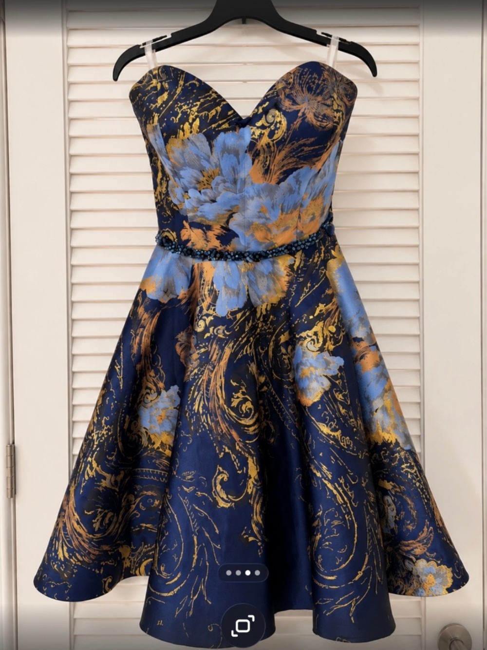 In Phase Golden and Navy, floral brocade, fit, and flare dress size 10